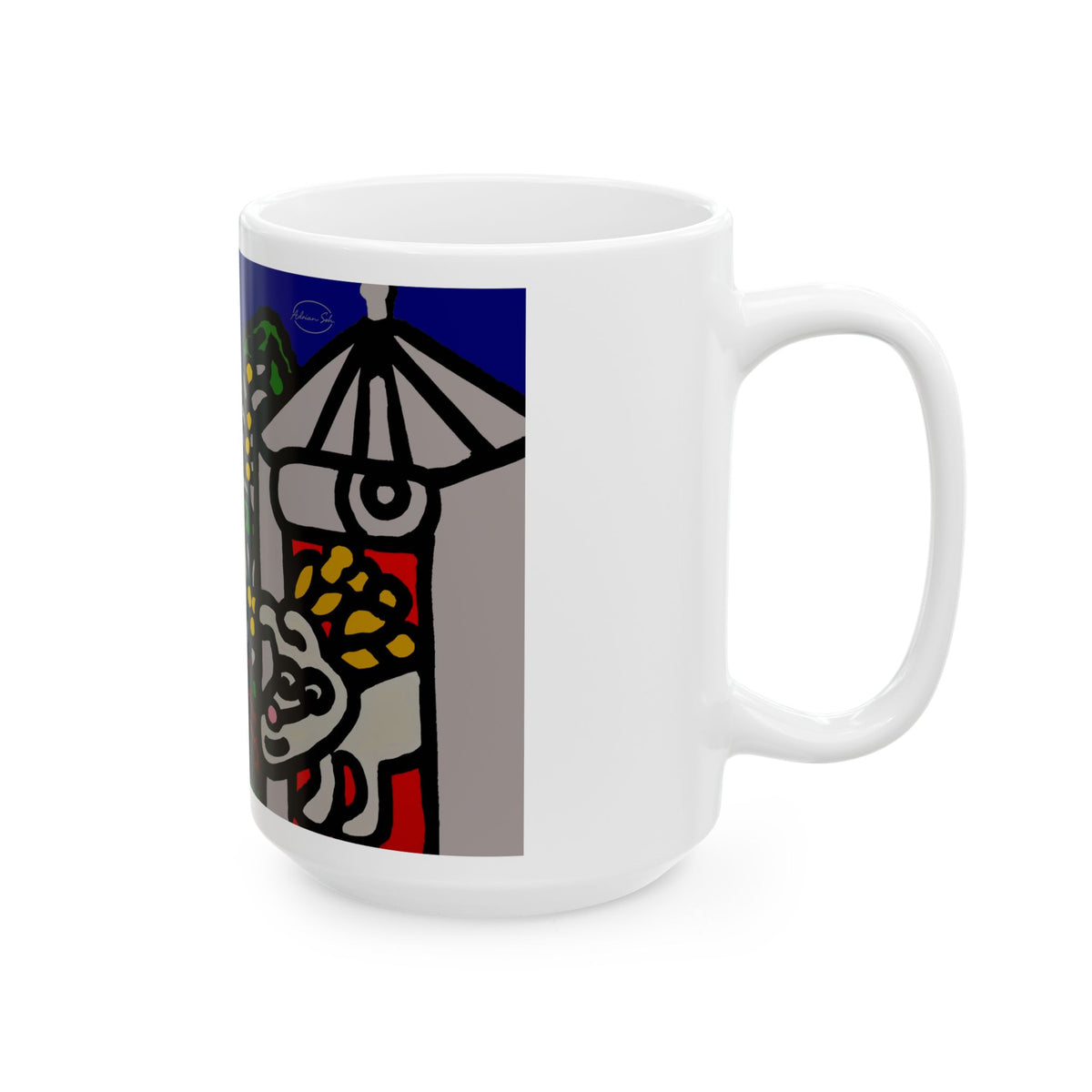 Bunny welcoming a friendly horse on his journey Ceramic Mug