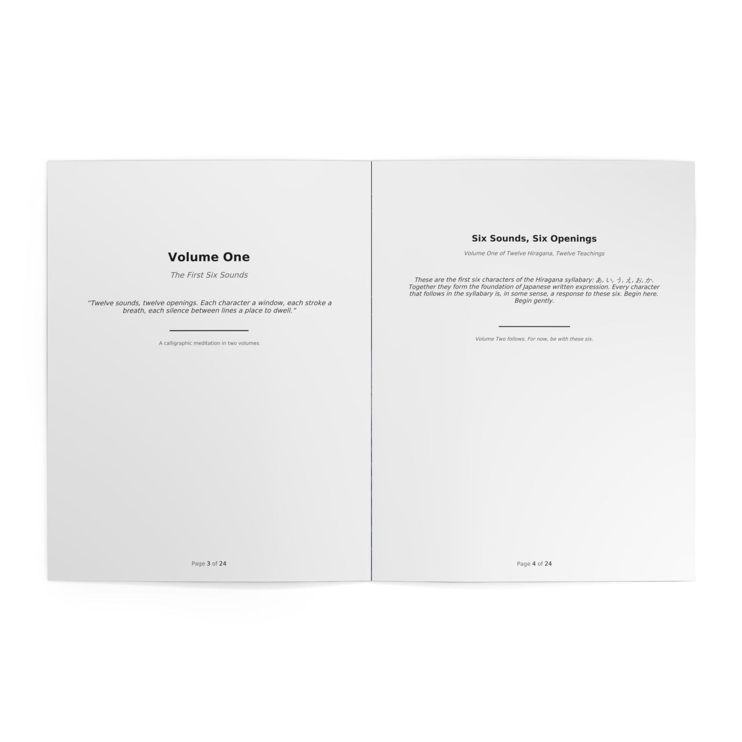 Twelve Hiragana, Twelve Teachings — Volume One