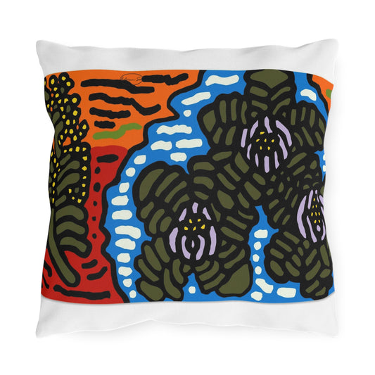 The Sri Lankan Water Lilies Meets The Australian Wattle — Outdoor Pillow