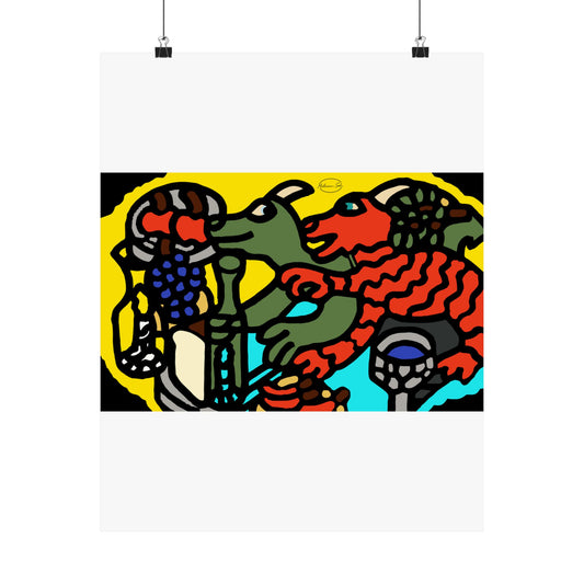 Two dragons enjoying a feast together Matte Poster Vertical (Small)