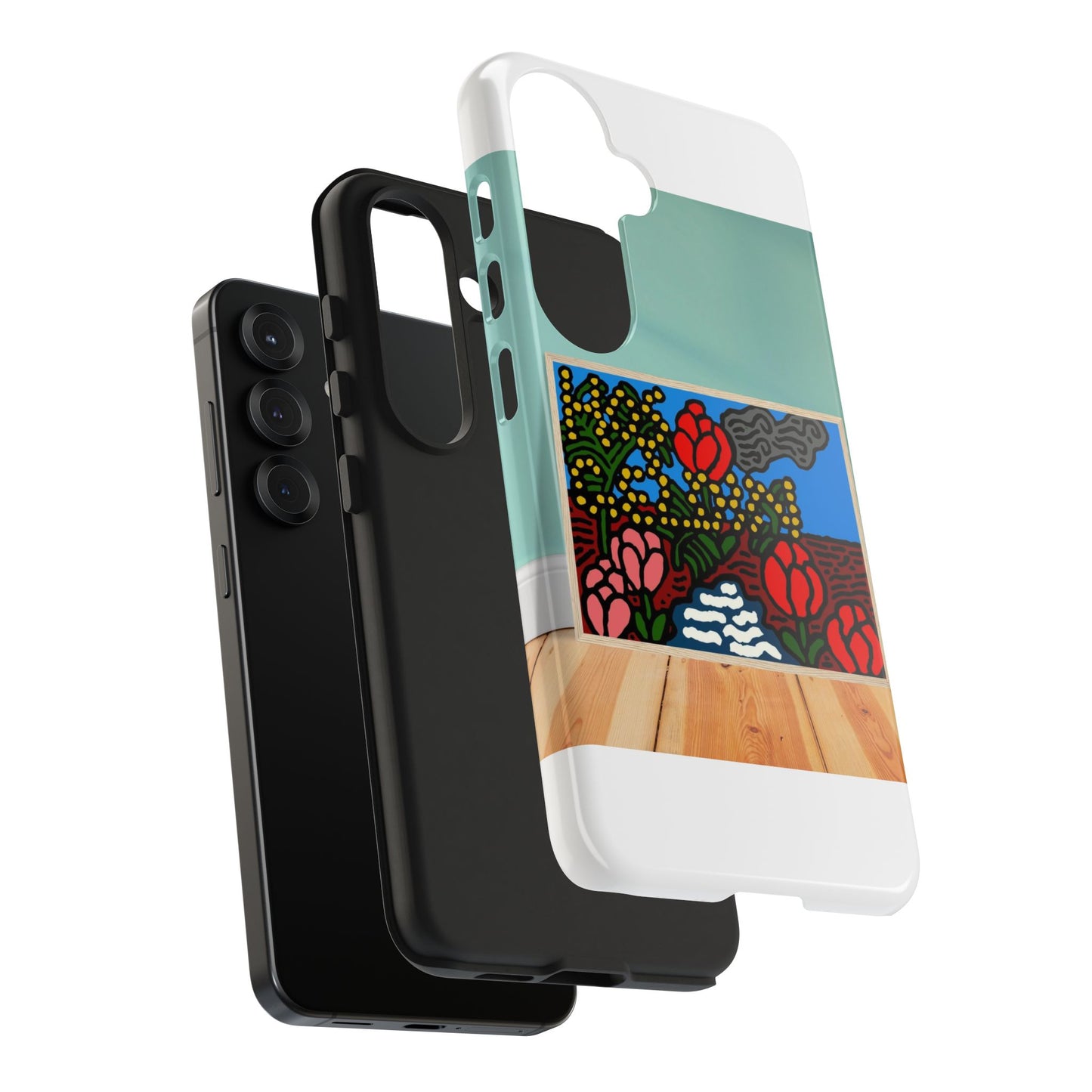 A field of tulips next to a wattle Tough Phone Case