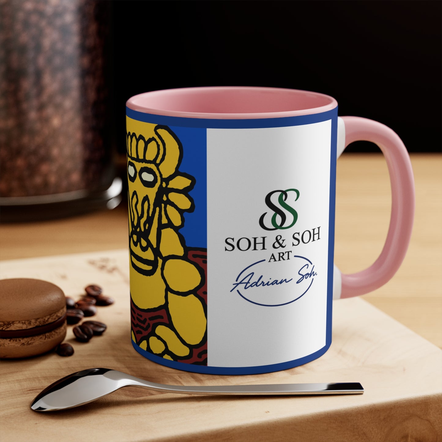 Colorful Accent Mug — Vibrant Folk Art Bull & Floral 11oz Coffee Cup - The warrior hailing the mighty golden dragon