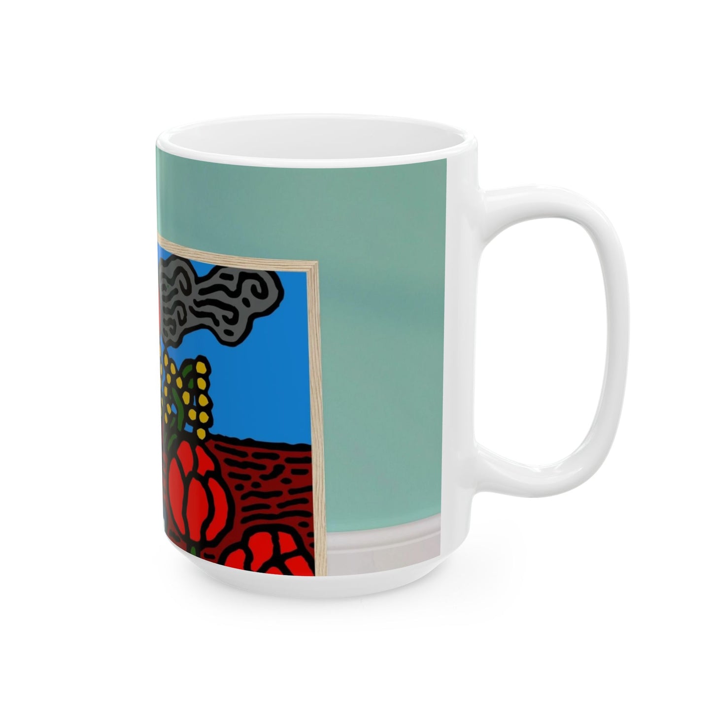A field of tulips next to a wattle Ceramic Mug