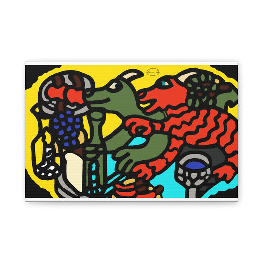 Two dragons enjoying a feast together Canvas (Small)