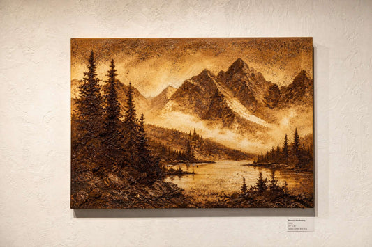 Landscape painting made from upcycled coffee grounds