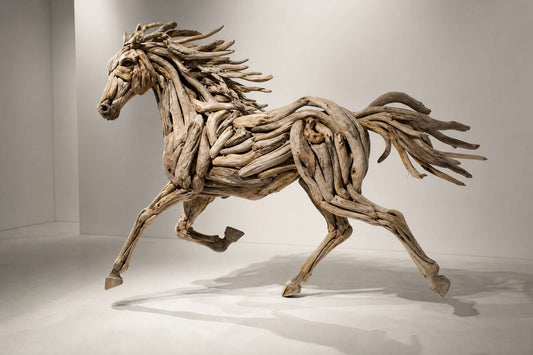 Horse sculpture made from upcycled driftwood