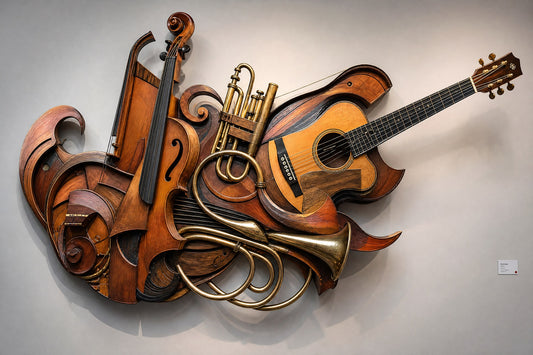 Sculpture made from upcycled musical instruments