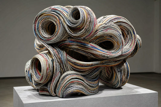 Sculpture made from upcycled newspapers and magazines