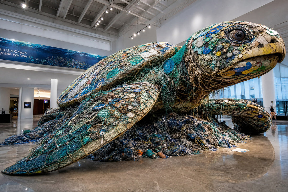 Sculpture made from upcycled ocean plastics