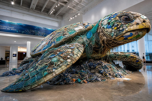 Sculpture made from upcycled ocean plastics