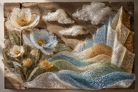 Sculptural recycled art made from discarded bubble wrap