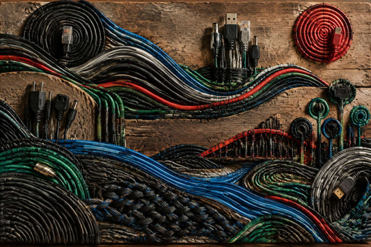 Recycled art made from discarded computer cables