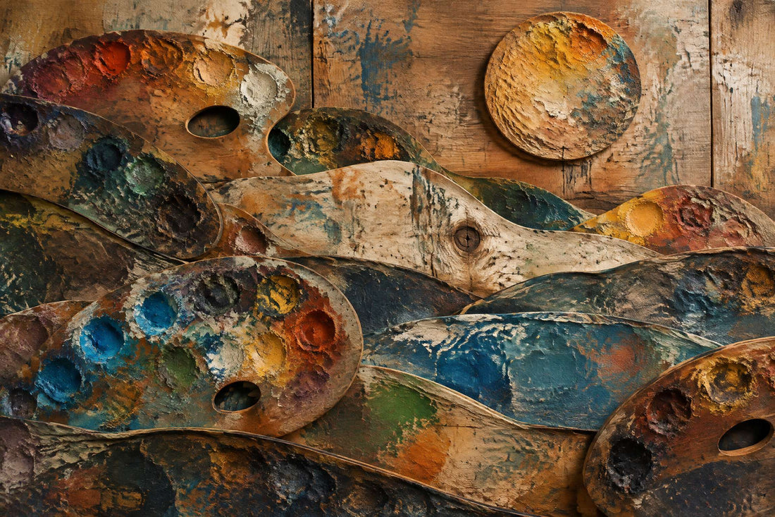 Recycled art made from discarded old paint palettes