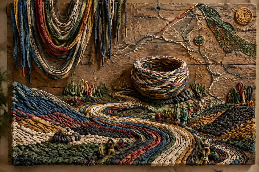 Woven recycled art made from discarded shoelaces