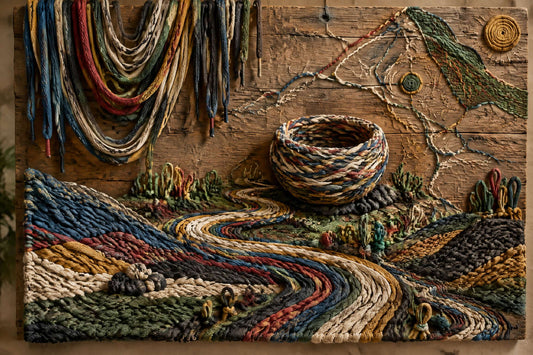 Woven recycled art made from discarded shoelaces