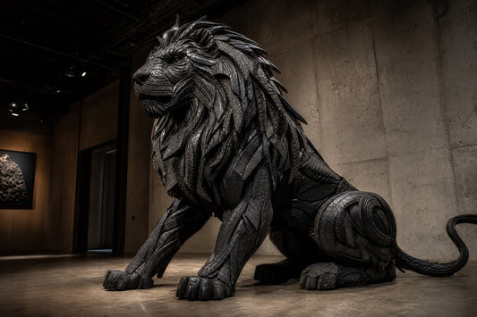 Stunning sculpture of a lion made from upcycled tires