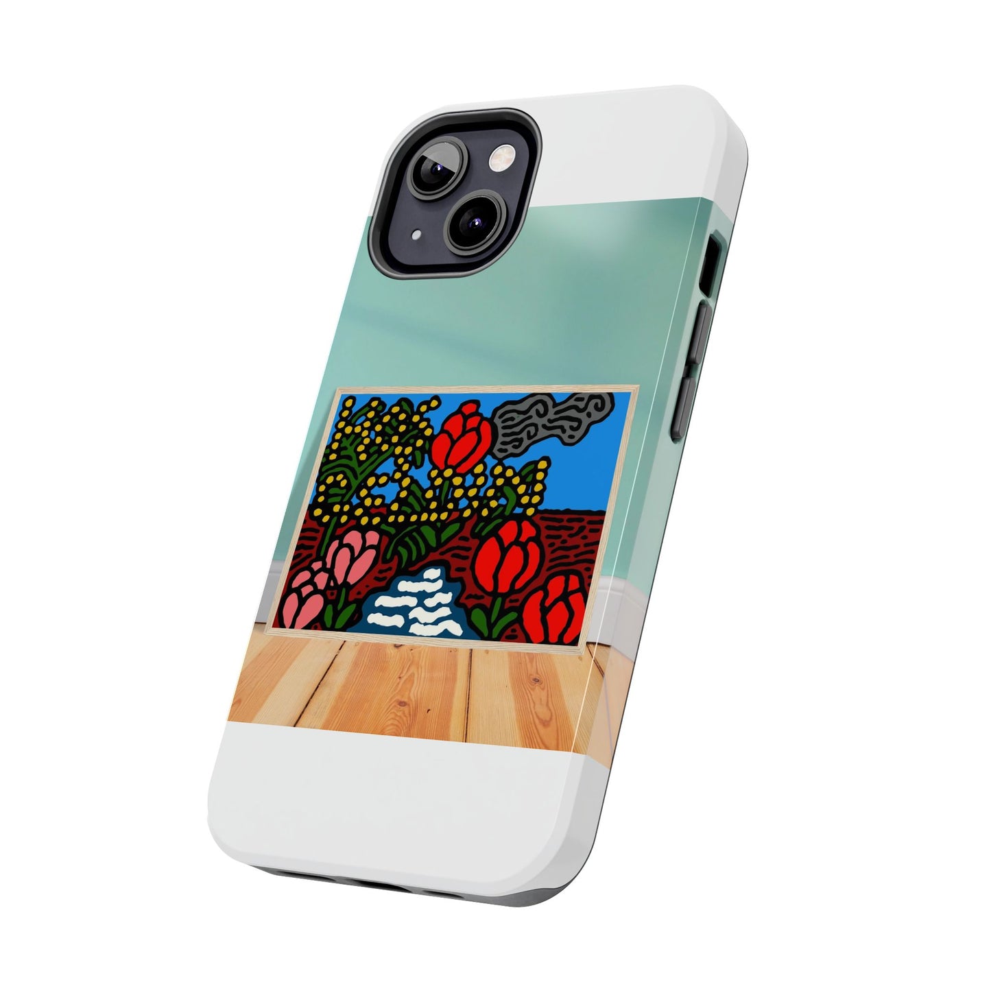 A field of tulips next to a wattle Tough Phone Case