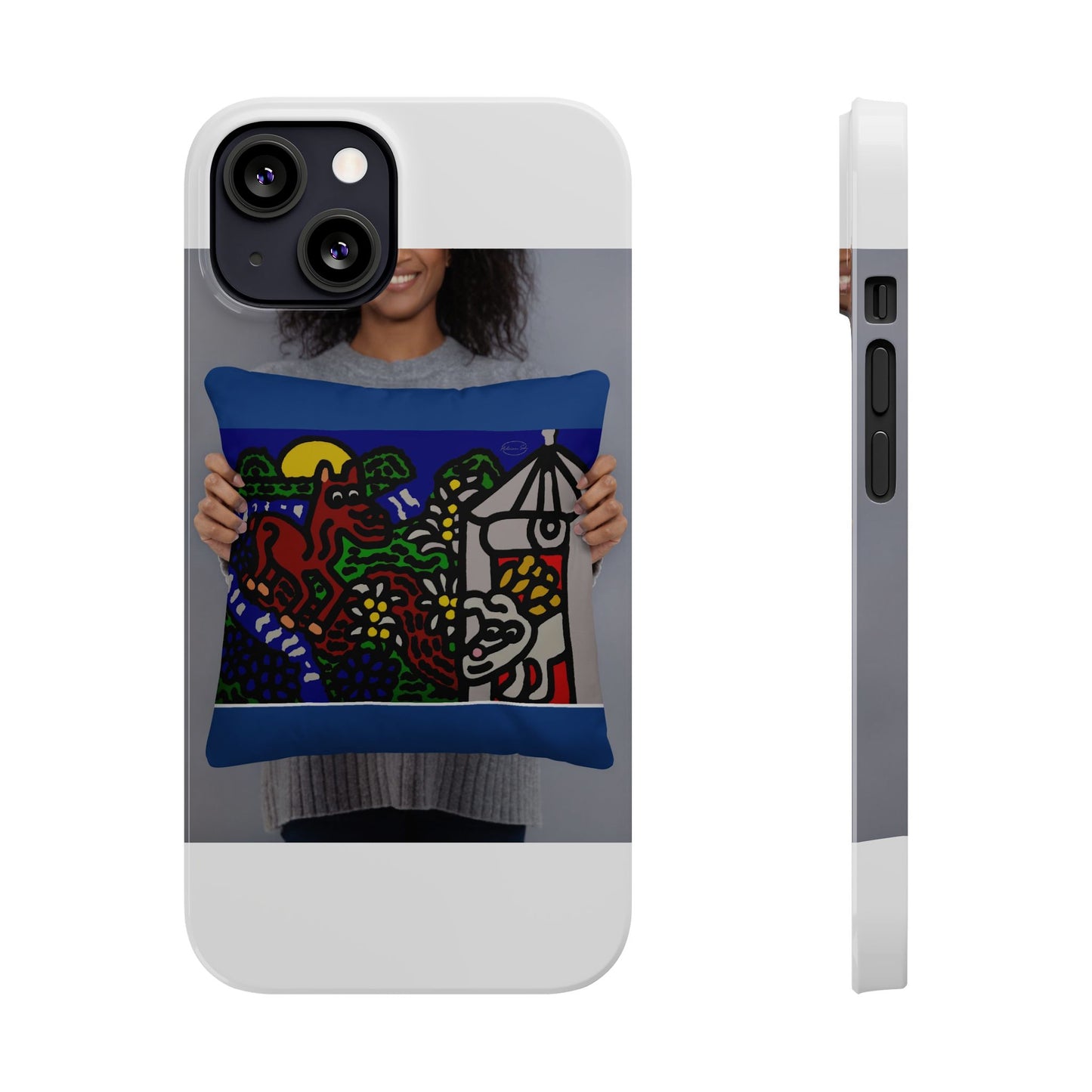 Bunny welcoming a friendly horse on his journey Slim Phone Case