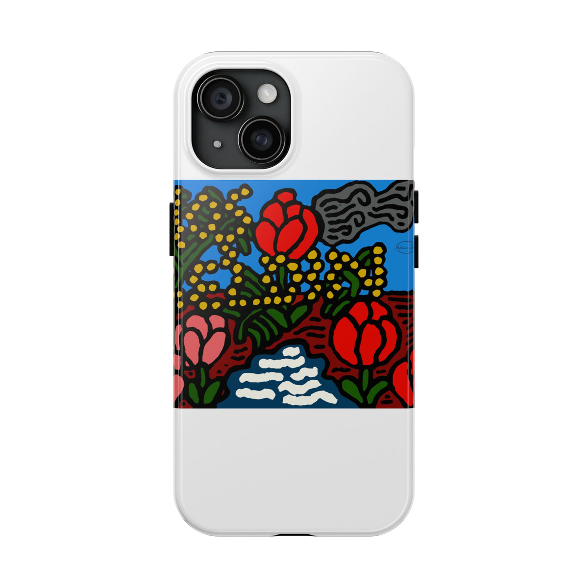 A field of tulips next to a wattle Tough Phone Case