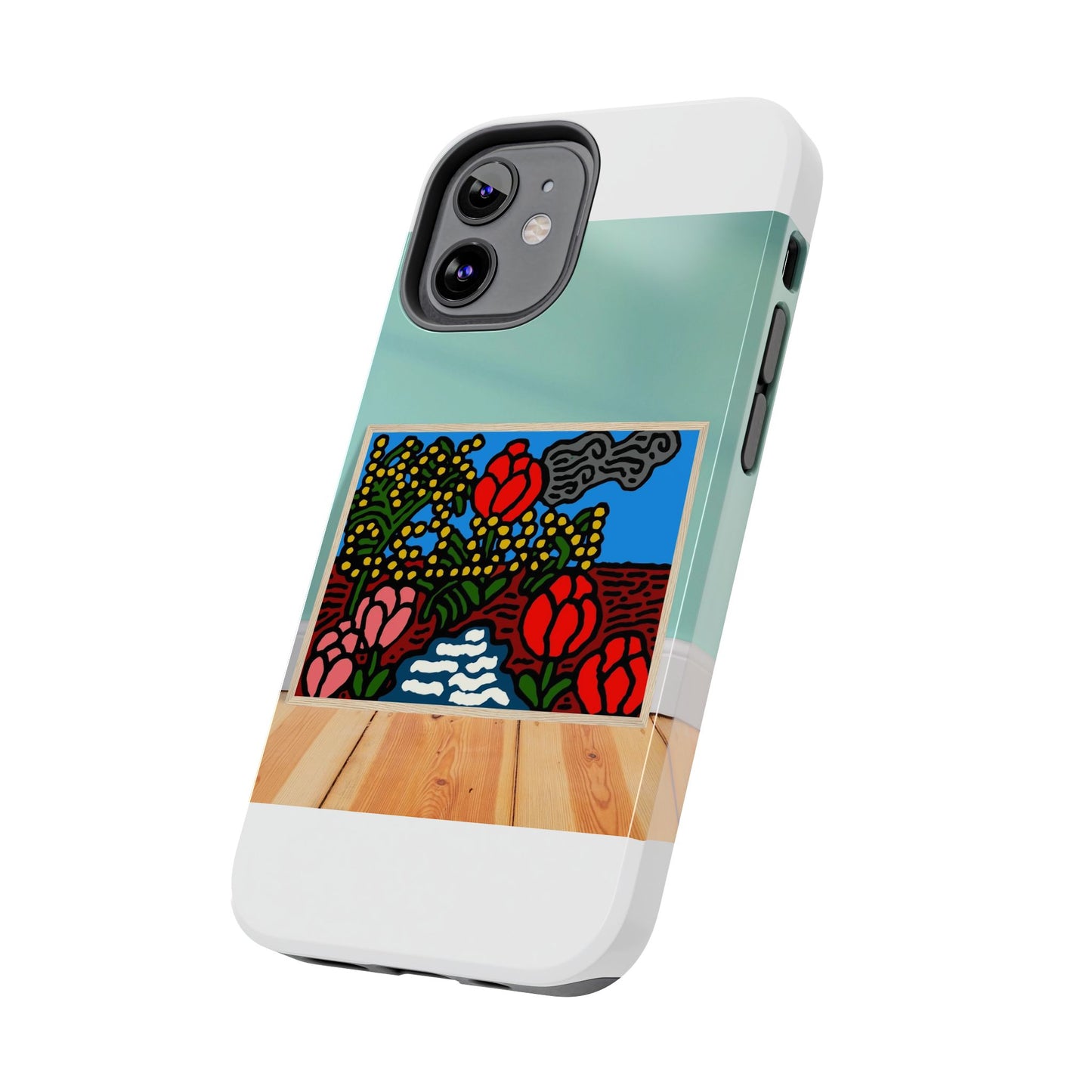 A field of tulips next to a wattle Tough Phone Case