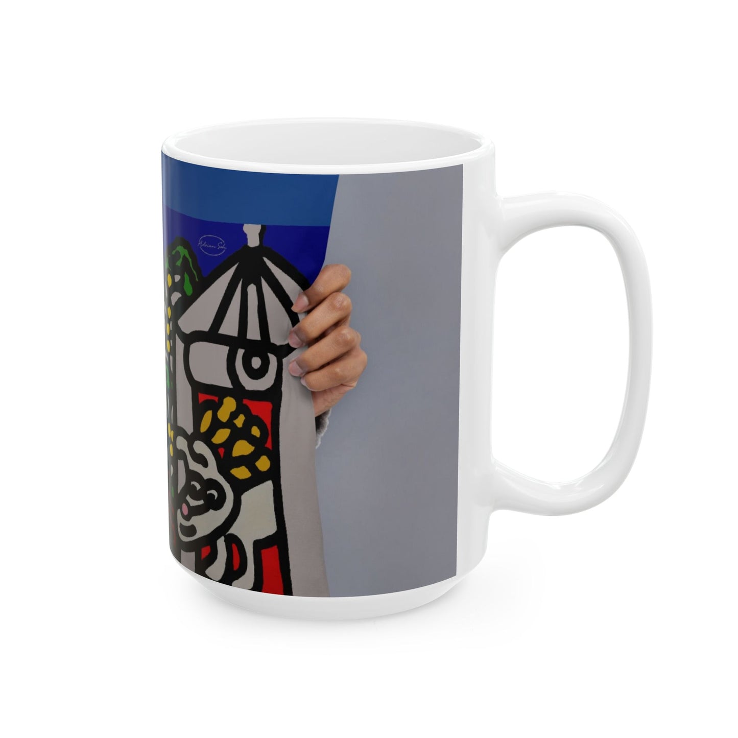 Bunny welcoming a friendly horse on his journey Ceramic Mug