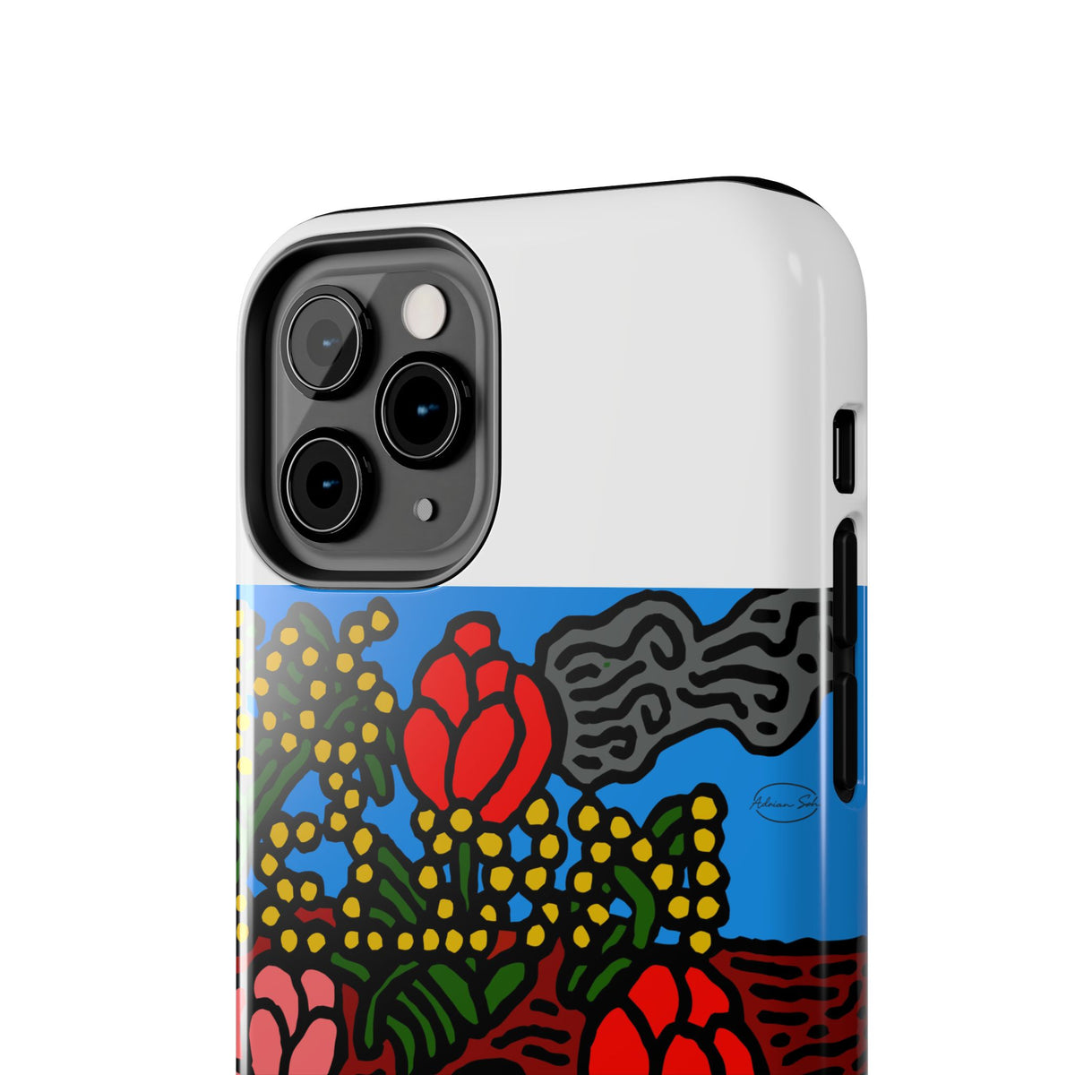 A field of tulips next to a wattle Tough Phone Case