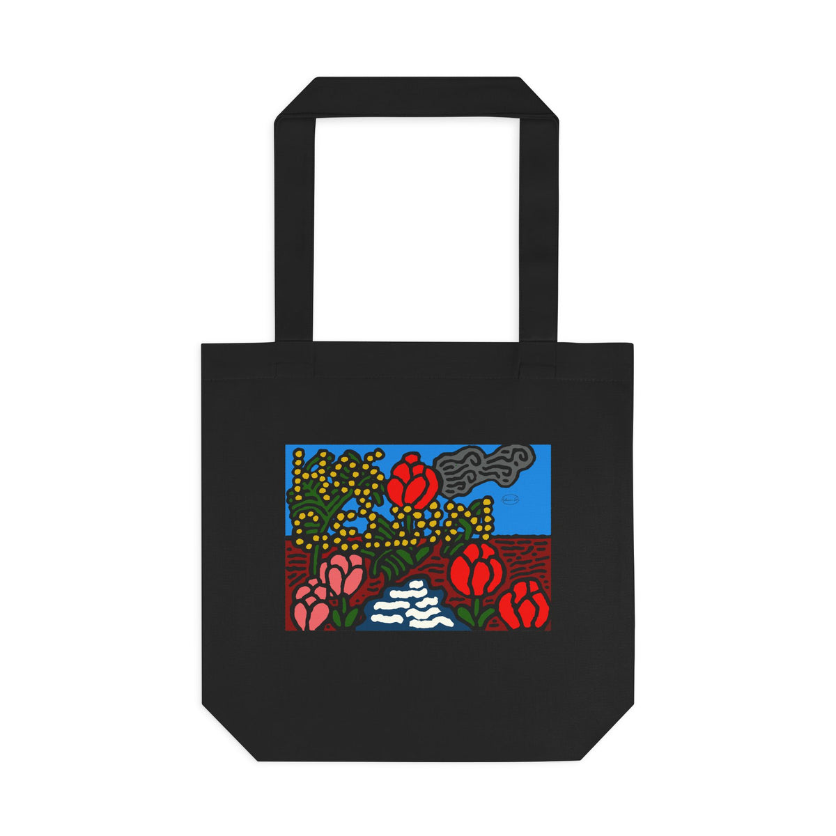 A field of tulips next to a wattle Classic Tote Bag