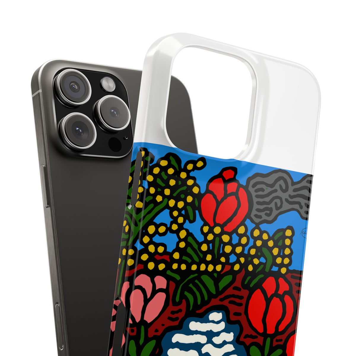 A field of tulips next to a wattle Slim Phone Case