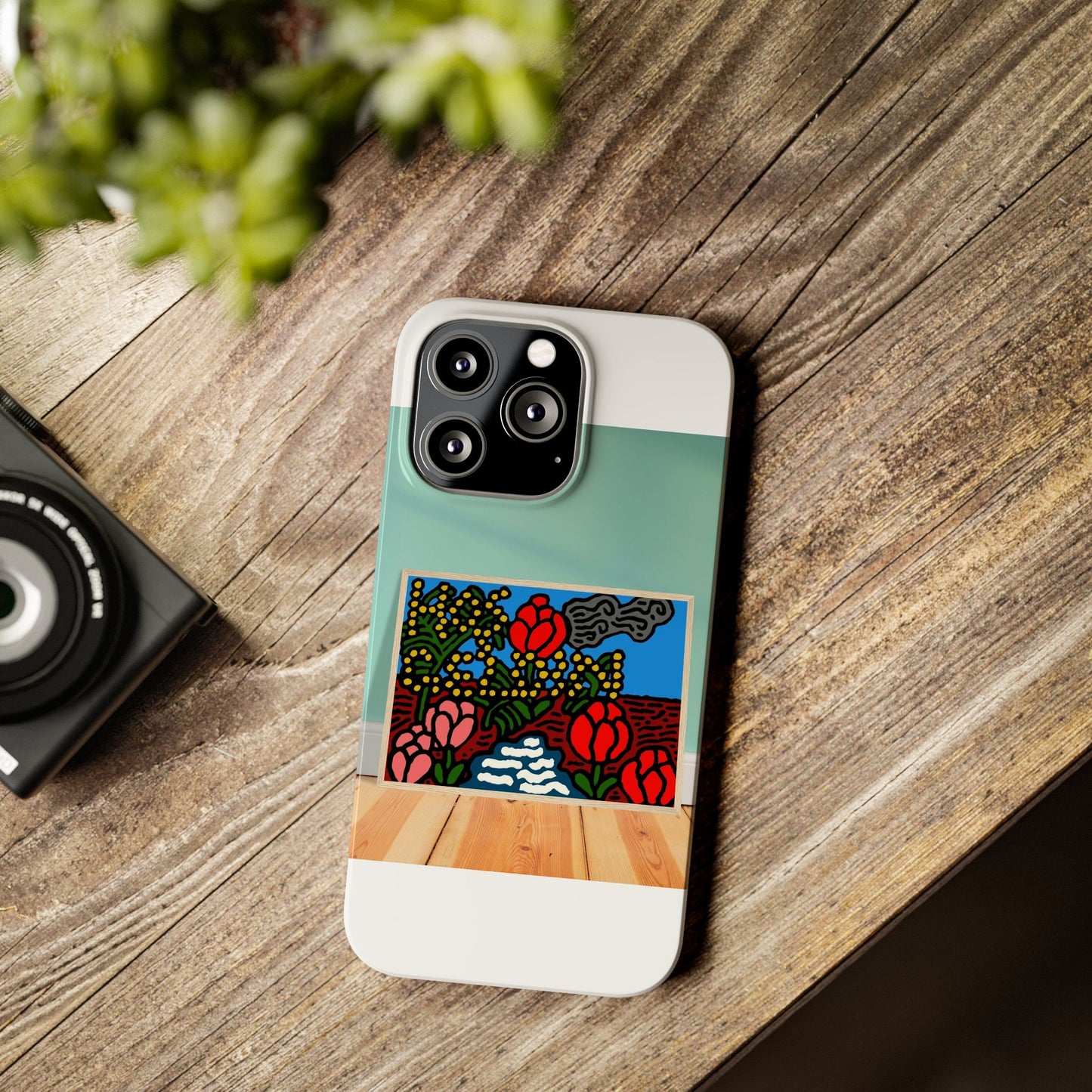 A field of tulips next to a wattle Slim Phone Case