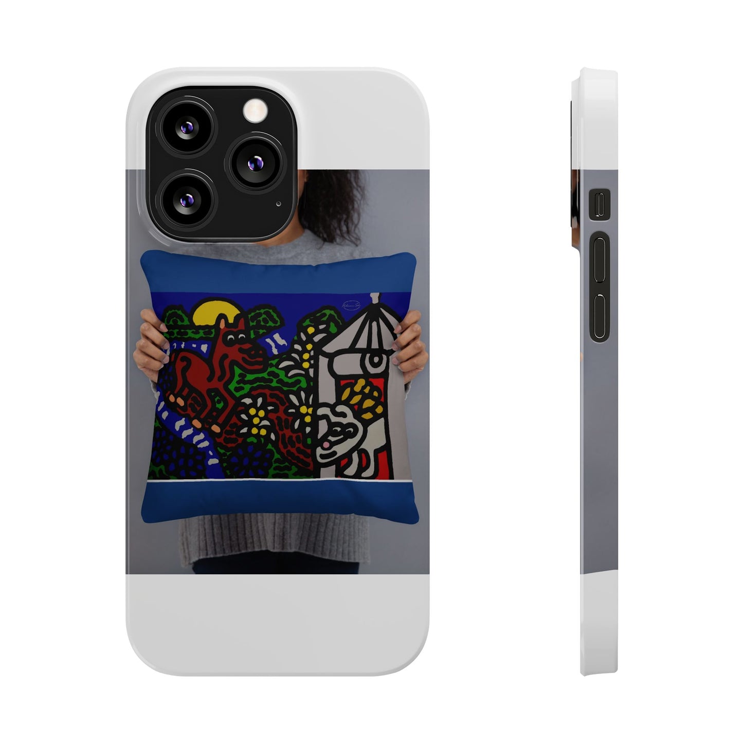 Bunny welcoming a friendly horse on his journey Slim Phone Case