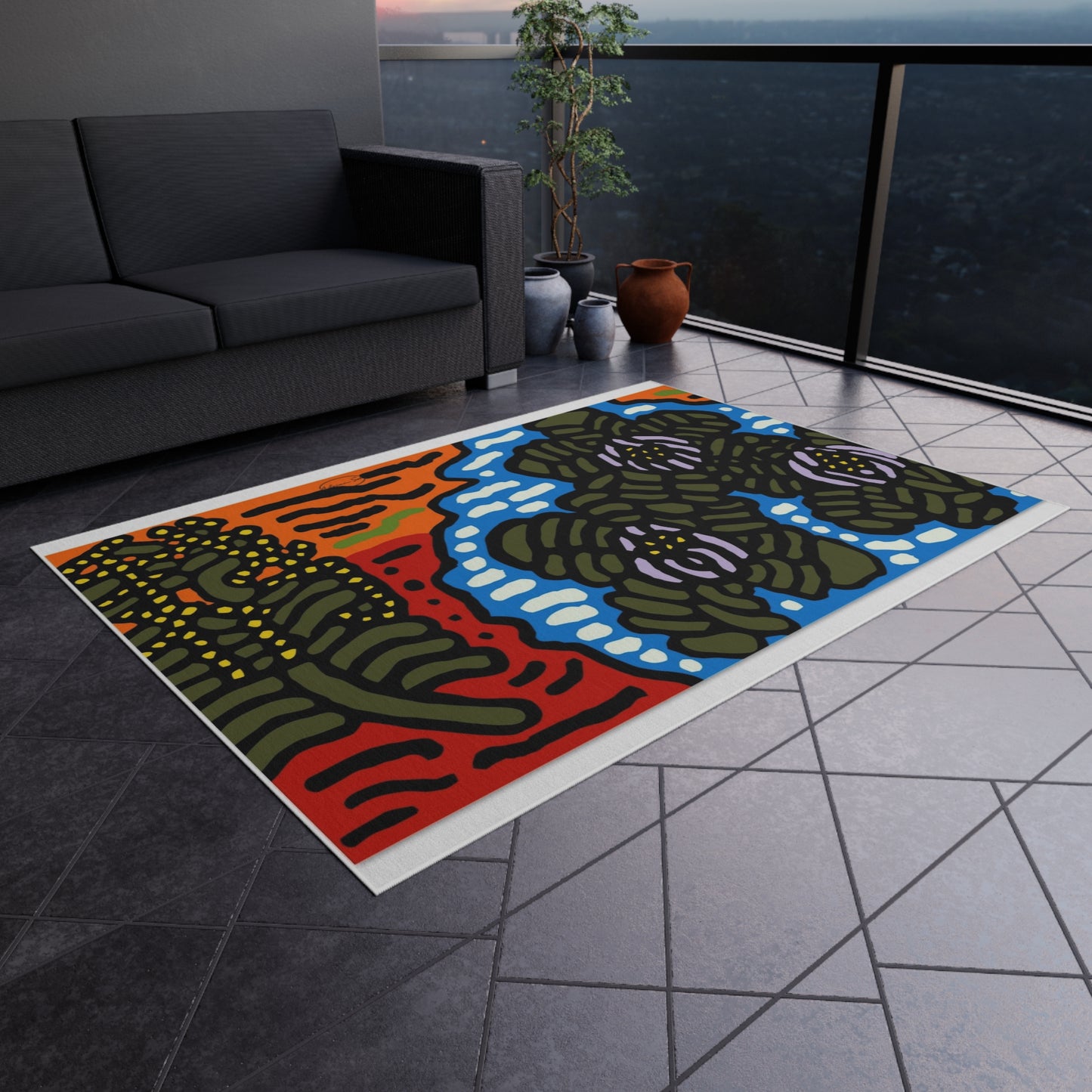 The Sri Lankan Water Lilies Meets The Australian Wattle — Outdoor Rug
