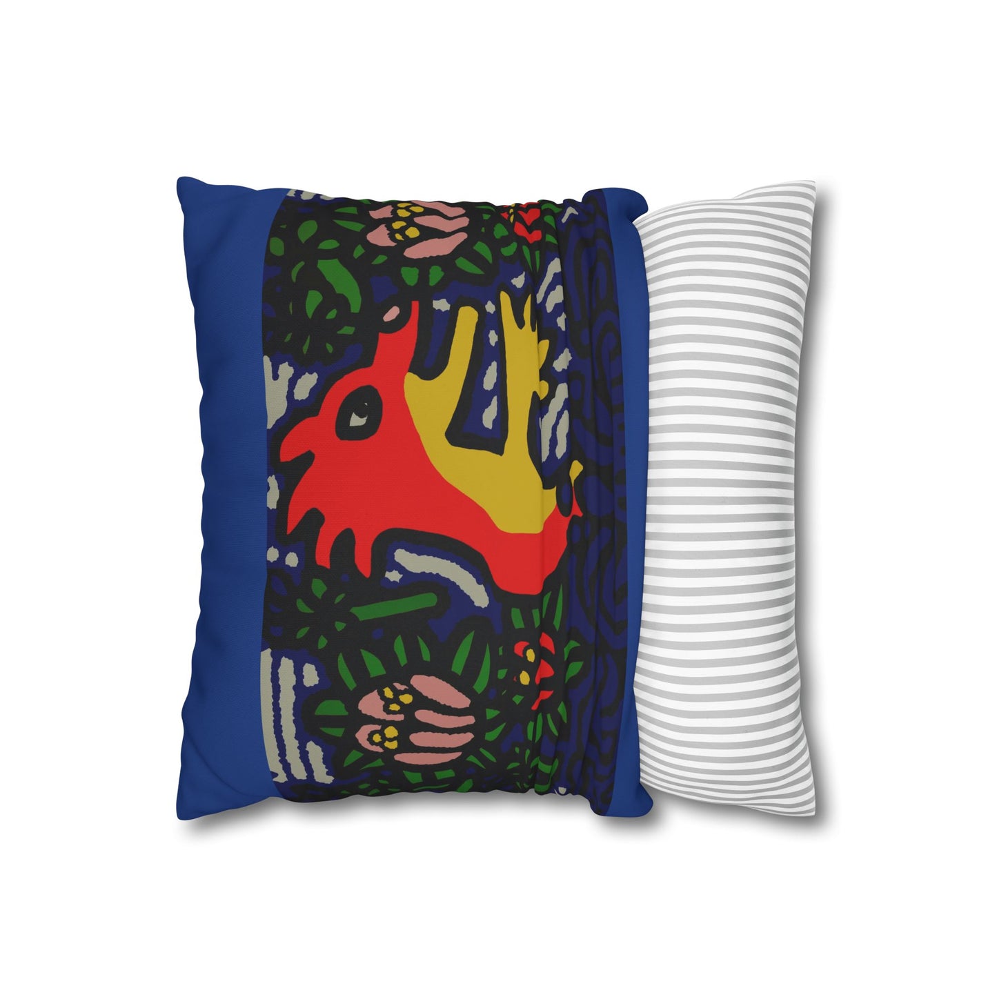 Colorful Folk Art Fox Throw Pillowcase — Square Poly Canvas Decorative Pillow Cover - Breaking through the surface of a lotus pond.