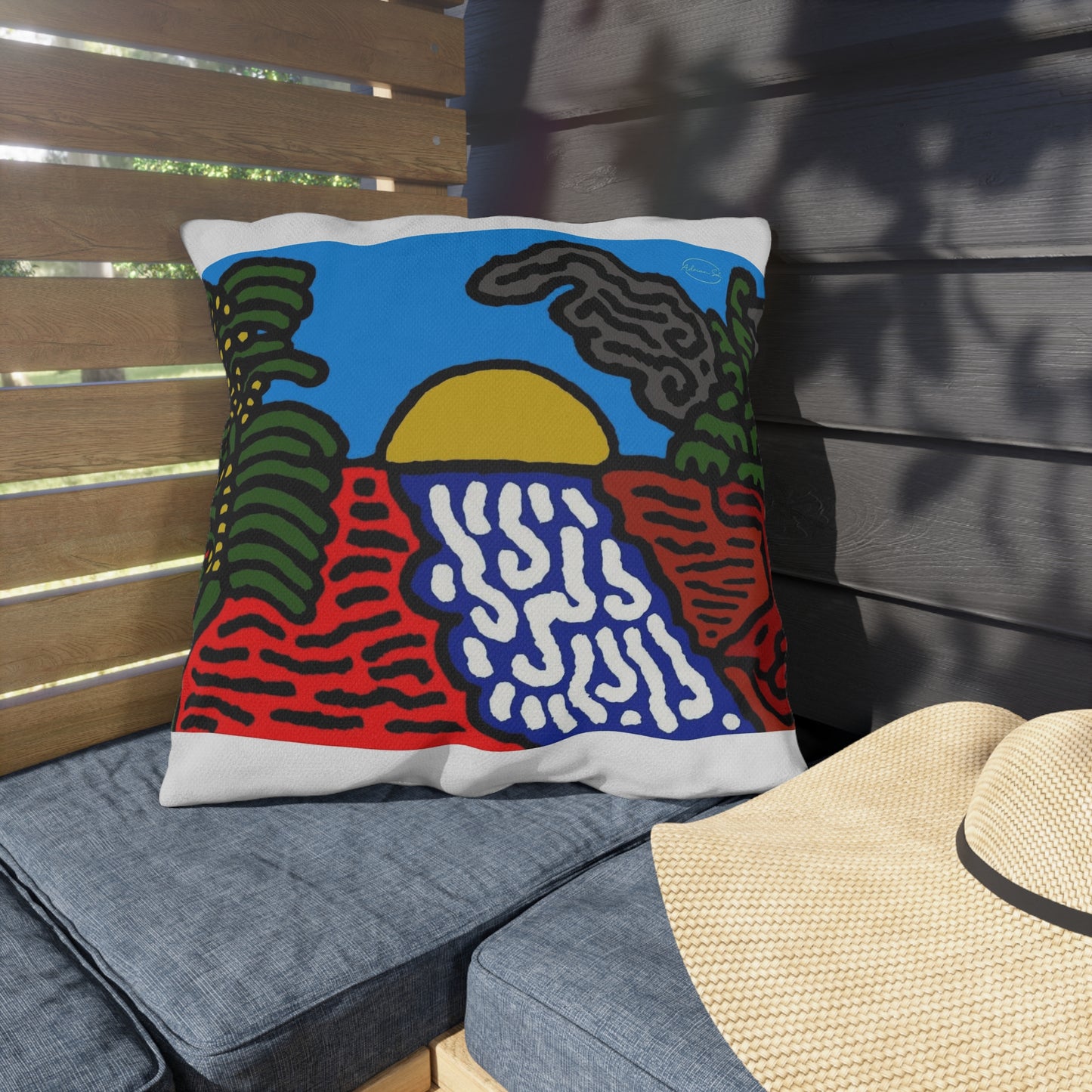 The river that joins the Australian wattle — Outdoor Pillow
