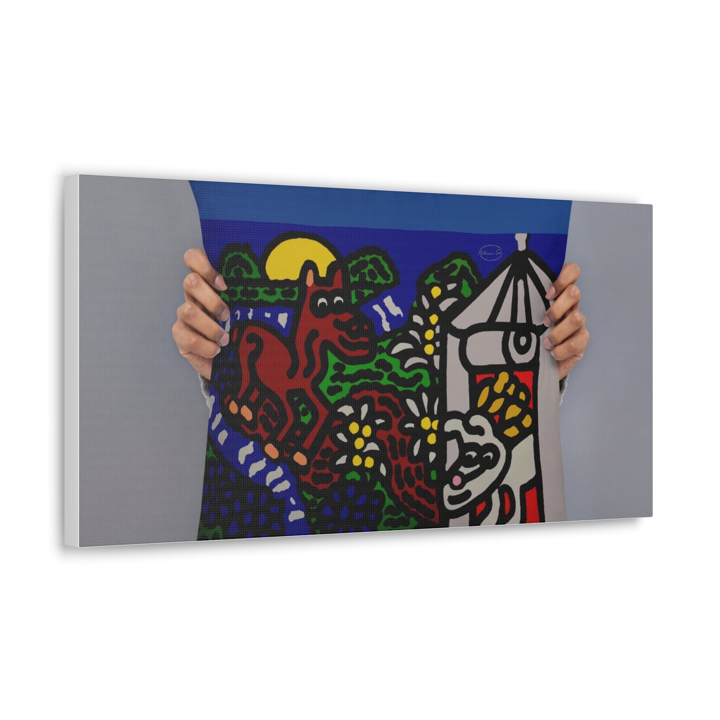 Bunny welcoming a friendly horse on his journey Canvas (Large)