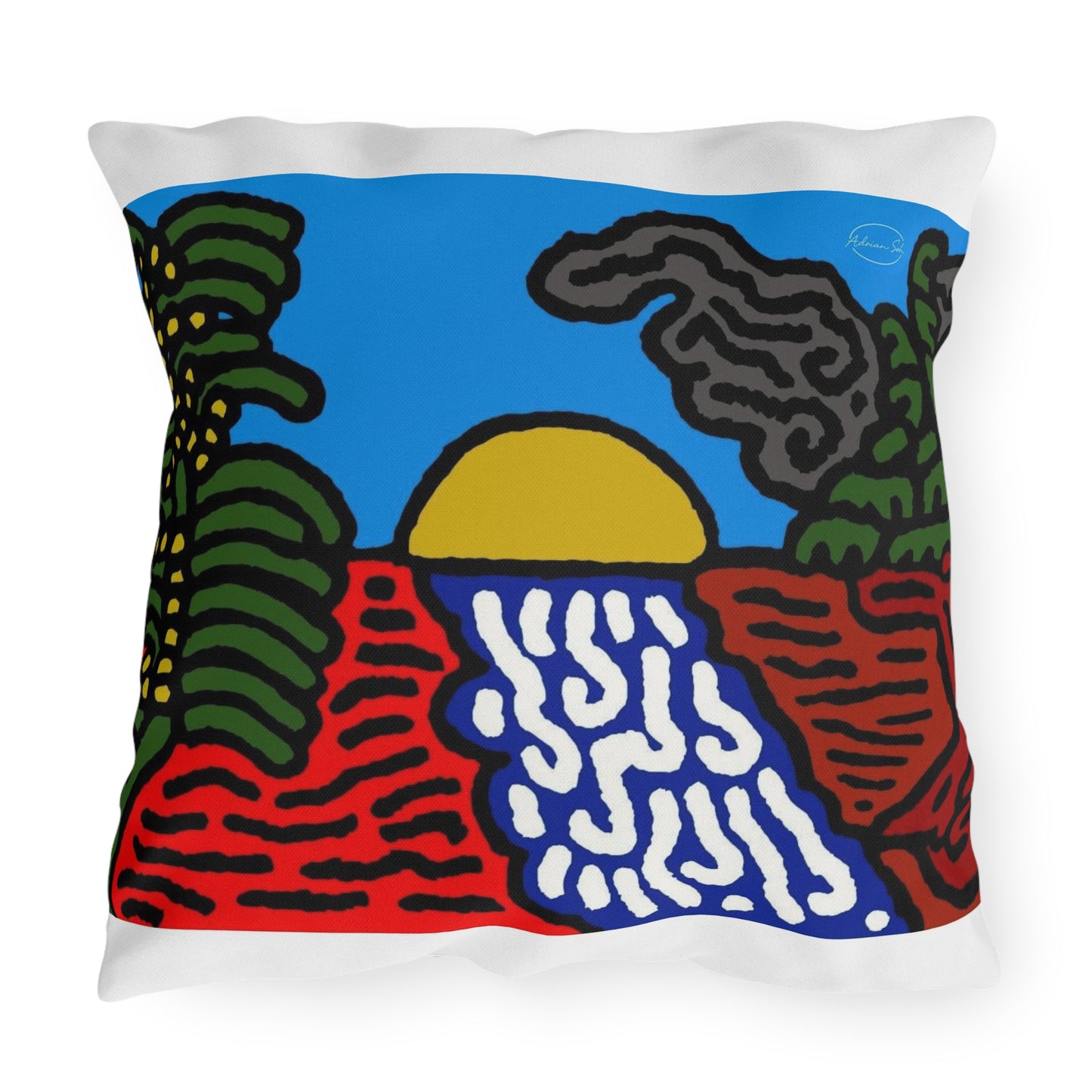 The river that joins the Australian wattle — Outdoor Pillow