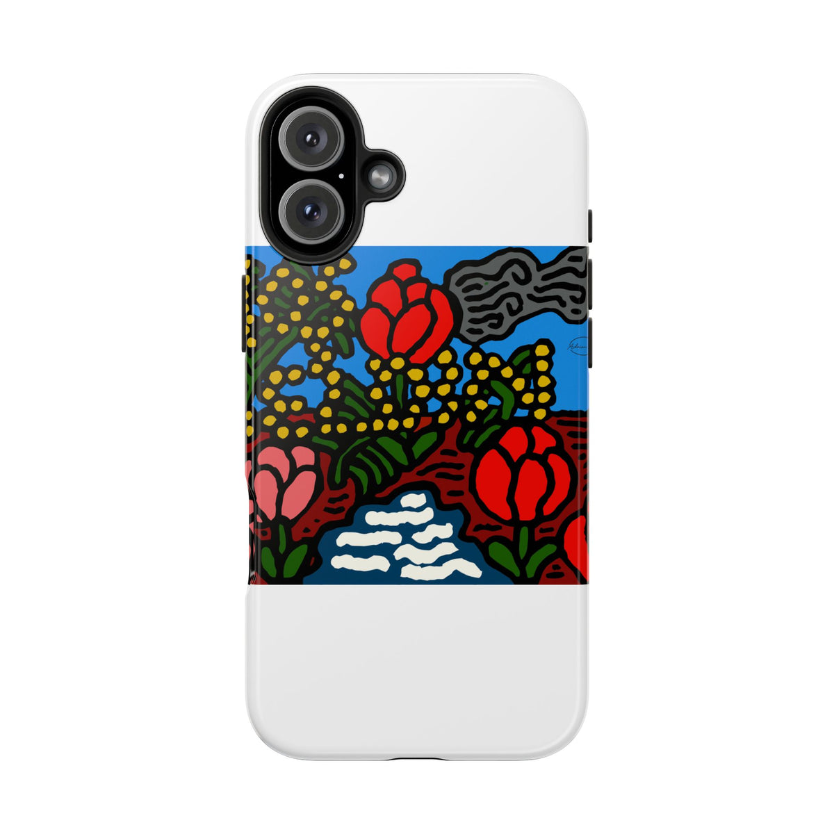 A field of tulips next to a wattle Tough Phone Case