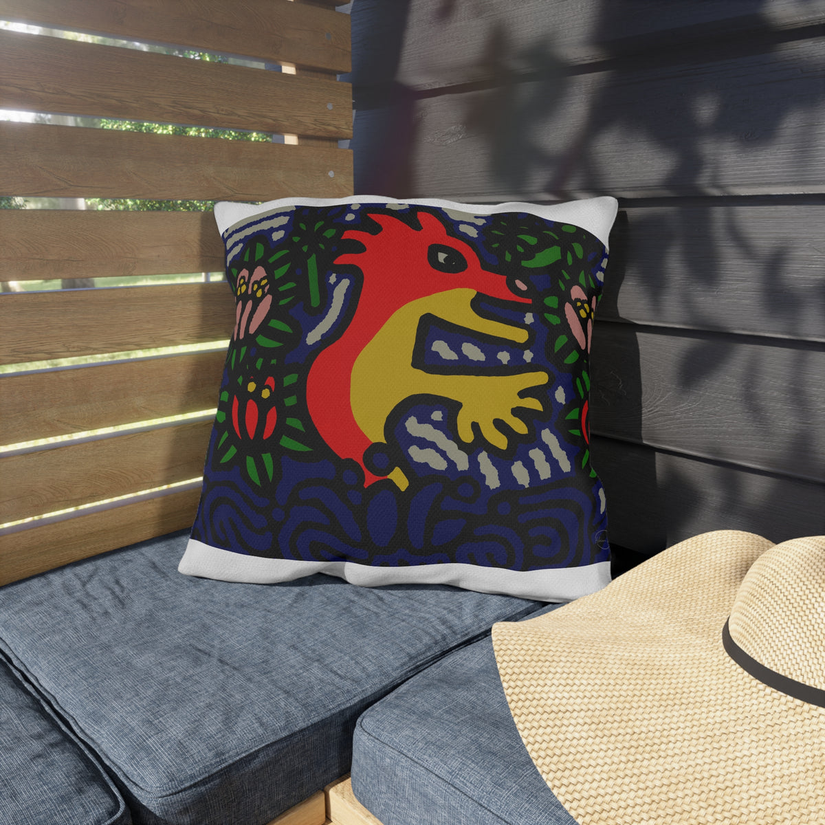 Breaking through the surface of a lotus pond — Outdoor Pillow
