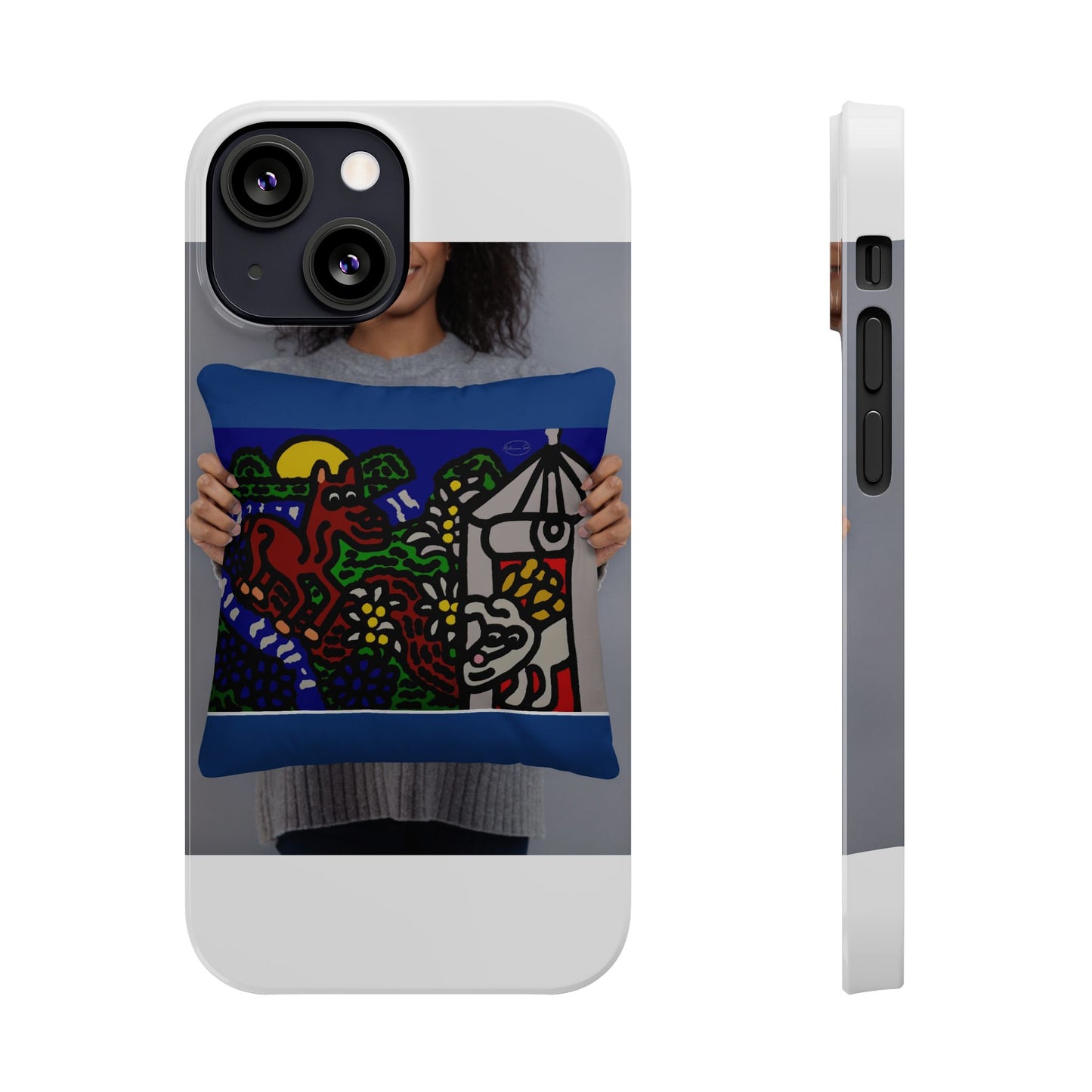 Bunny welcoming a friendly horse on his journey Slim Phone Case