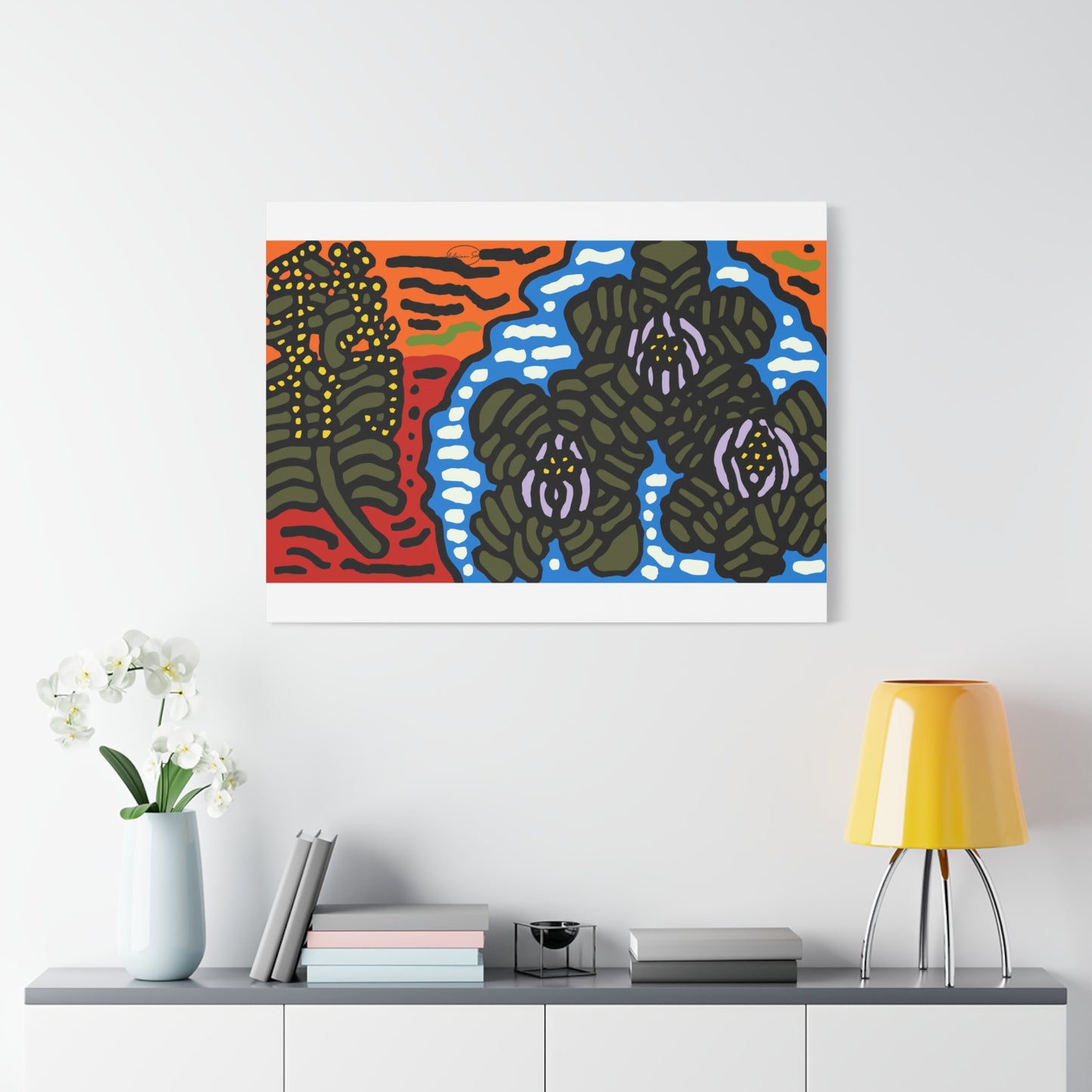 The Sri Lankan water lilies meets the Australian wattle Canvas (Small)