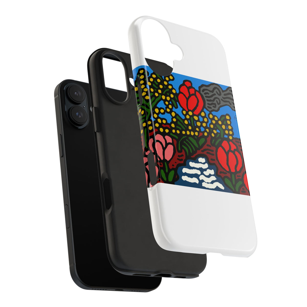 A field of tulips next to a wattle Tough Phone Case