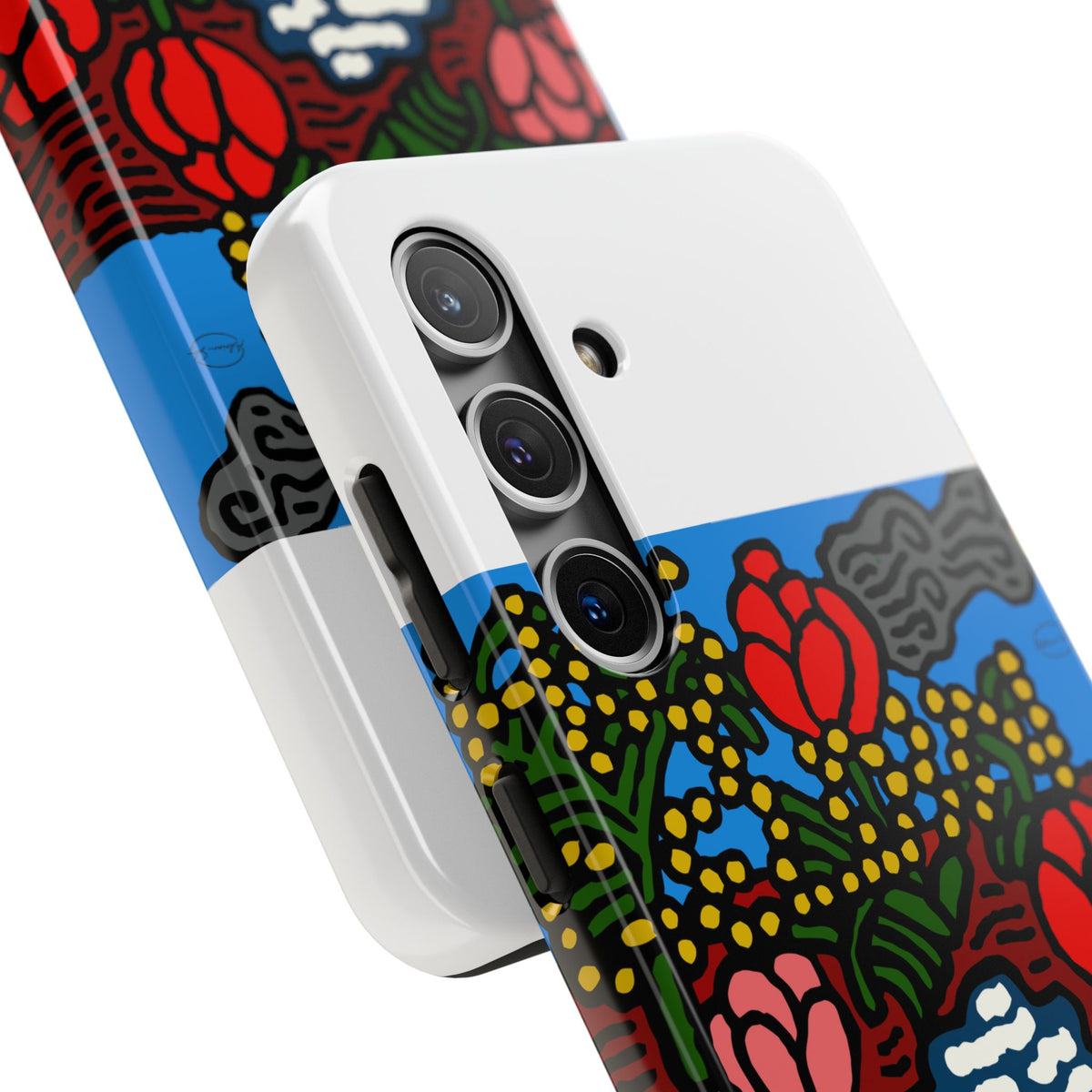 A field of tulips next to a wattle Tough Phone Case