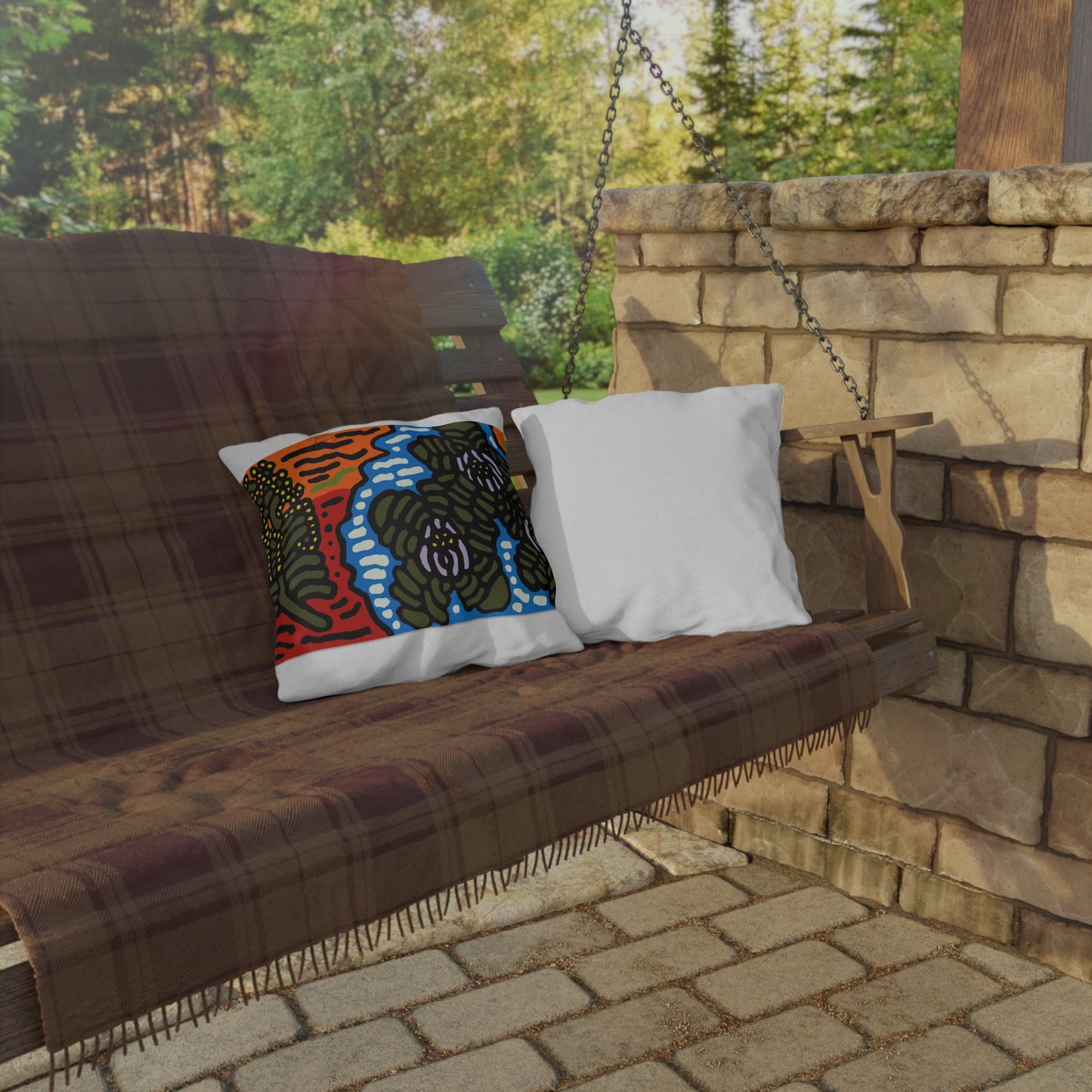 The Sri Lankan Water Lilies Meets The Australian Wattle — Outdoor Pillow
