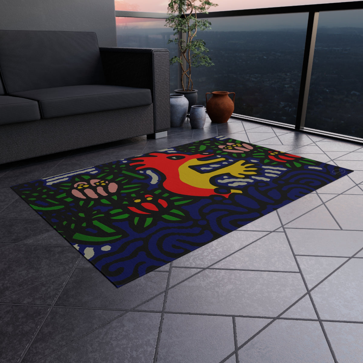 Breaking through the surface of a lotus pond — Outdoor Rug