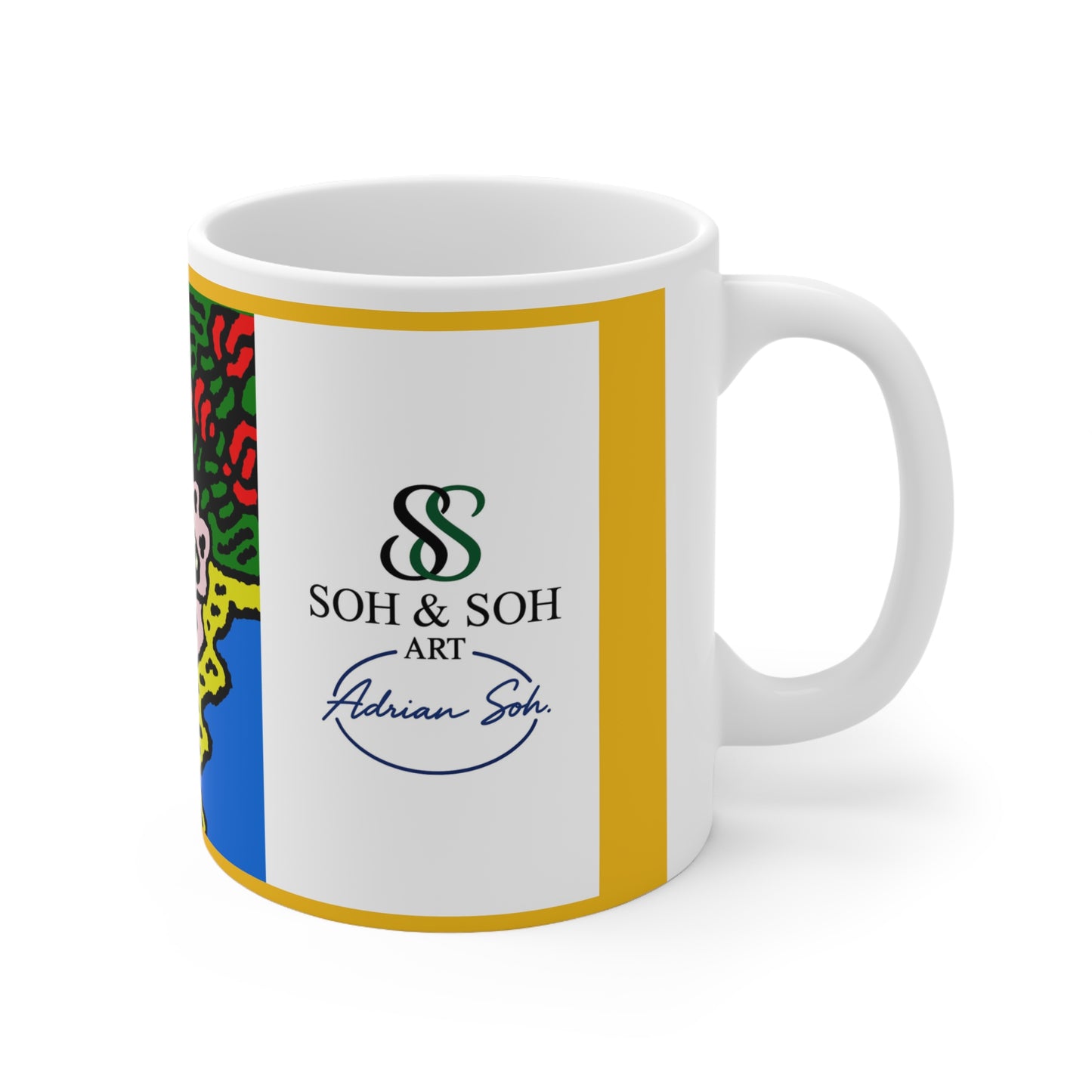 Colorful Folk Art Ceramic Mug — Playful Reading Character & Rose Illustration, 11oz - Enjoying life after a long journey