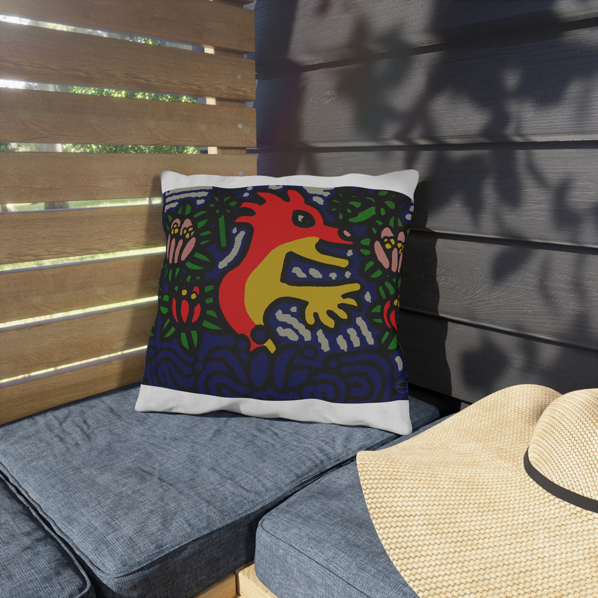 Breaking through the surface of a lotus pond — Outdoor Pillow