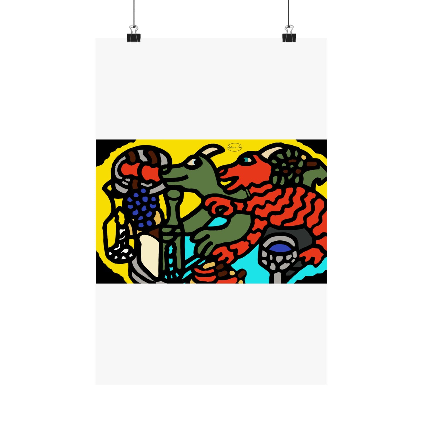 Two dragons enjoying a feast together Matte Poster Vertical (Small)