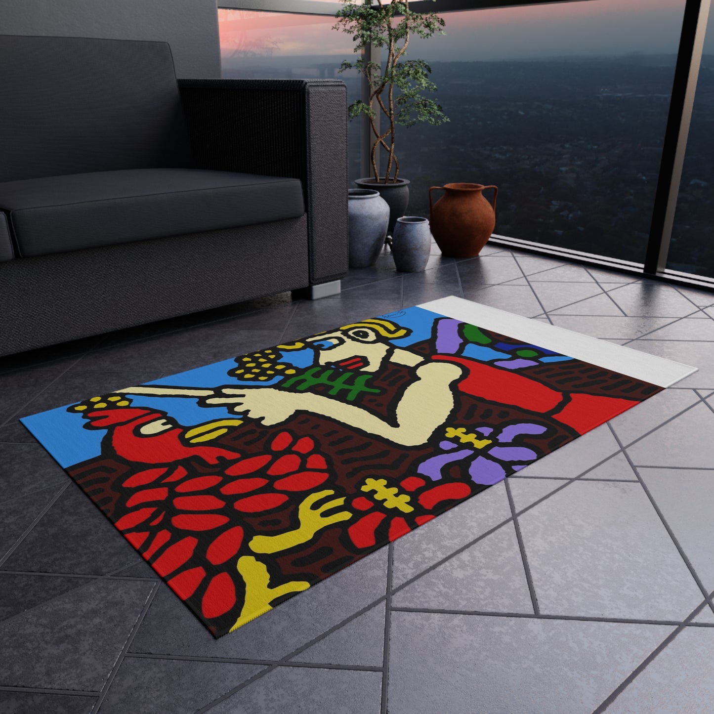 The hen gaining a blessing from a fairy — Outdoor Rug