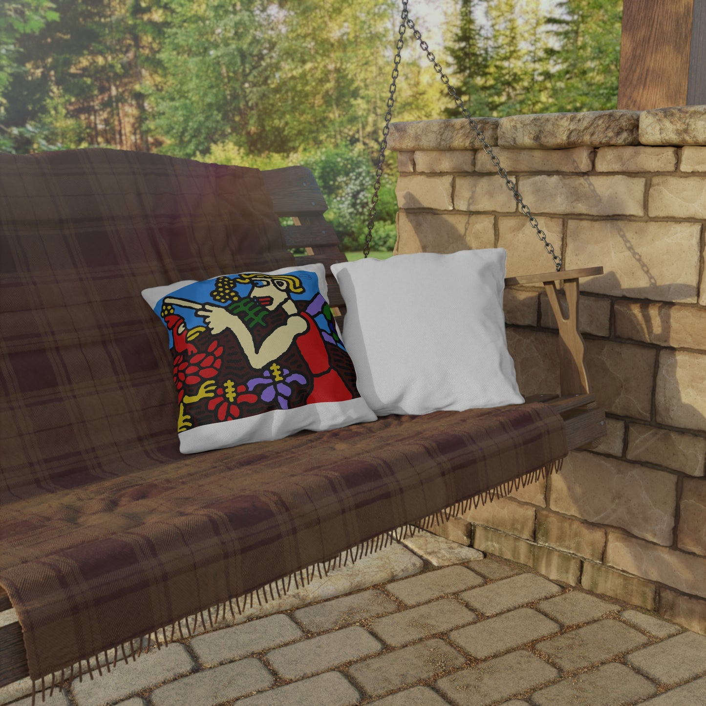The hen gaining a blessing from a fairy — Outdoor Pillow