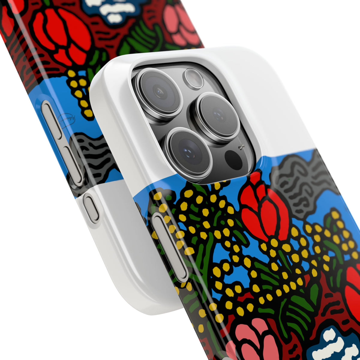 A field of tulips next to a wattle Slim Phone Case