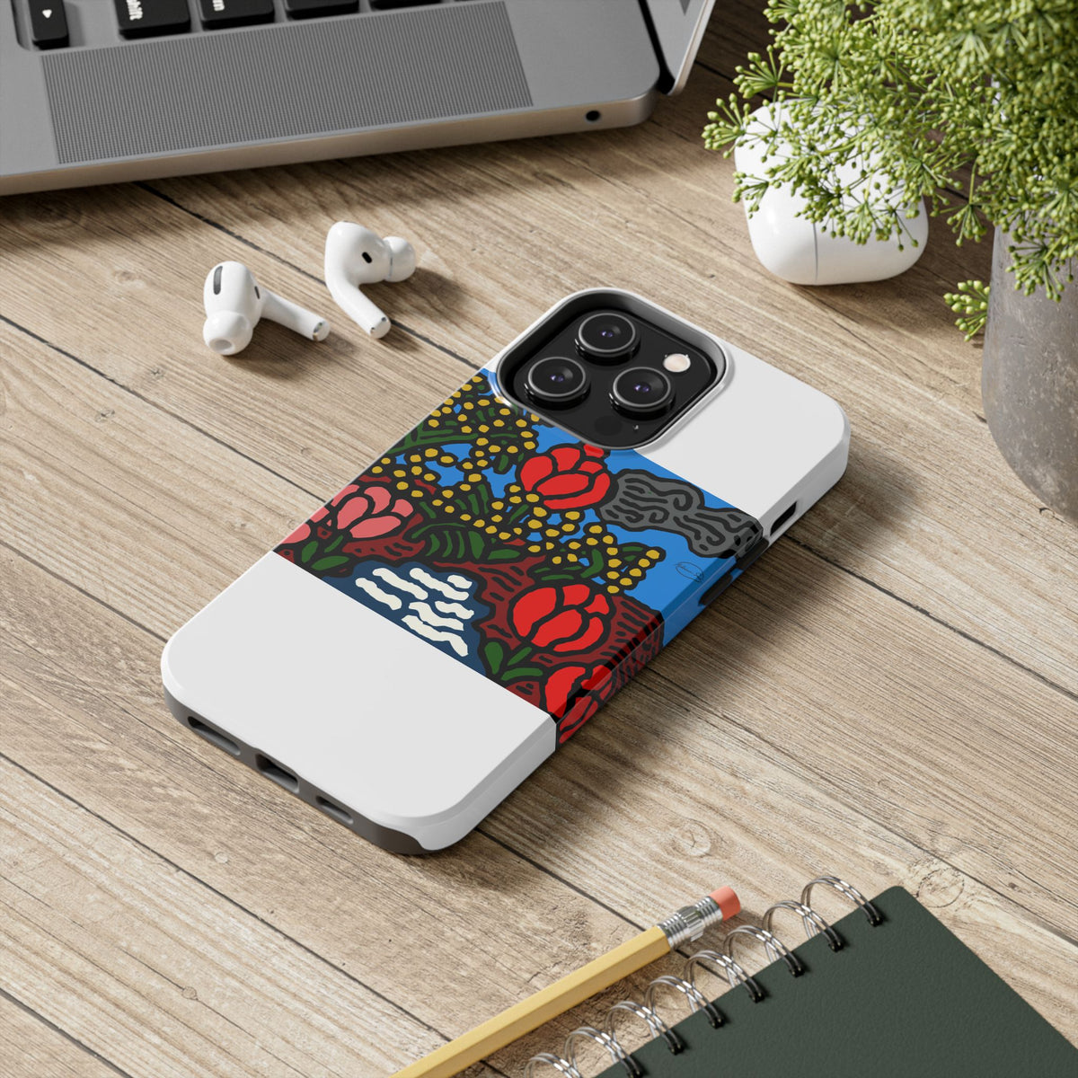 A field of tulips next to a wattle Tough Phone Case